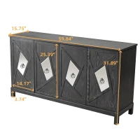Modern 4-Door Cabinet with Mirrored Decorative Doors, Ample Storage, Easy Assembly, 59.84"L x 15.75"W x 31.89"H, Grey(m-3)