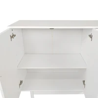 Stylish 4-Door Intaglio Storage Cabinet with Pine Legs, Solid Wood Pulls, Adjustable Shelves, 59.06"L x 15.75"W x 32.43"H, White(m-6)