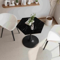 31.5" Modern Hexagonal Coffee Table with Printed Black Marble Top, Metal Base, Easy Assembly, and 220 lbs Weight Capacity, Black(m-5)