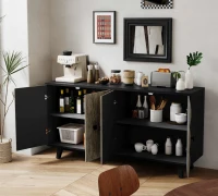 59.84" 4-Door Vintage Sideboard, Freestanding Storage Cabinet with Adjustable Shelves and Metal Handles for Living Room, Office, Bedroom, Black(m-5)