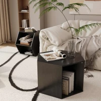 Hexagonal Coffee Table Set, 2-Piece Side Table Nightstand with Storage Shelves, Versatile Modern Design, 47.24" x 23.62" x 15.75", Black Brown(m-4)