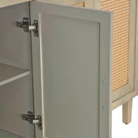 Modern 4-Door Cabinet with Rattan Decorative Doors, Adjustable Shelves, and Ample Storage, 59.84"L x 15.75"W x 32.68"H, Easy Assembly, Natural(m-8)