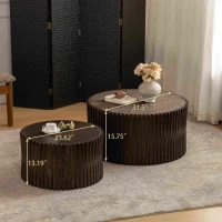 Vintage Cylindrical Nesting Coffee Table Set with Vertical Textured Embossed Design, No Assembly Required, Dark Brown(m-3)