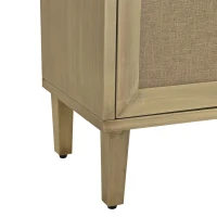 Elegant Vintage 4-Door Cabinet with Linen Decorated Doors, Adjustable Shelves, and Half-Moon Handles, 59.84"L x 15.75"W x 32.68"H, Easy Assembly, Natural(m-9)