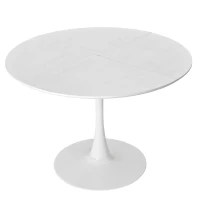 47.24" Modern Round Dining Table with Solid Wood Grain Top, Metal Base, and Easy Assembly, White(m-2)