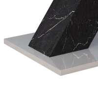 Modern Square Dining Table, Stretchable White Marble Table Top, MDF Black X-Shape Legs with Metal Base, 62.99"L x 31.5"W x 30.12"H, White+Black(m-7)