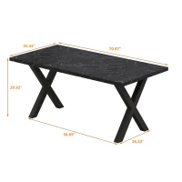 70.87" Modern Square Dining Table with Printed Black Marble Table Top and X-Shape Metal Legs, Easy Assembly, 220 lbs Weight Capacity, Black(m-3)