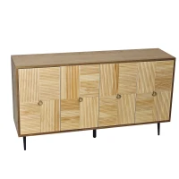 Elegant Vintage 4-Door Cabinet with Carved Pine Panels, Light Reflection Effect, Versatile Storage, and Easy Assembly, 59.84"L x 15.75"W x 32.28"H, Brown(m-10)