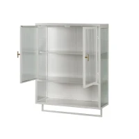 23.62" Modern Wall Cabinet with Glass Doors, Two-Tier Enclosed Storage, Open Shelf, and Towel Rack for Bathroom, Dining Room, 23.62"L x 9.06"W x 30.71"H, White(m-7)