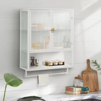 23.62" Modern Wall Cabinet with Glass Doors, Two-Tier Enclosed Storage, Open Shelf, and Towel Rack for Bathroom, Dining Room, 23.62"L x 9.06"W x 30.71"H, White(m-1)