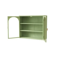 27.56" Glass Doors Modern Two-Door Wall Cabinet with Three-Tier Storage, Woven Pattern, Iron and Tempered Glass for Dining Room, Bathroom, 27.56"L x 9.06"W x 23.62"H, Green(m-13)