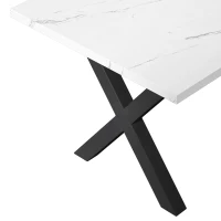 70.87" Modern Square Dining Table with Printed White Marble Table Top, Black X-Shape Legs, and 220 lbs Weight Capacity, White(m-7)