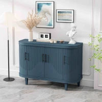Modern Curved Sideboard, 47.2-Inch Decorative Storage Cabinet with 4 Doors, Adjustable Interior Shelves, Wooden Console Table for Living Room, Kitchen, Bedroom, Hallway, Blue(m-5)