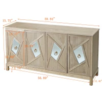 Modern 4-Door Cabinet with Mirrored Decorative Doors, Ample Storage, Solid Wood Legs, Easy Assembly, 59.84"L x 15.75"W x 31.89"H, Wood(m-3)