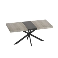 Retro Rectangular Stretch Dining Table with Storage Box, Gray Carole Top, Black Embossed Center Plate, Iron Cross Foot Base, 55.11"-70.86", Gray(m-2)