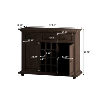 Vintage Style 3-Drawer 2-Door Storage Cabinet with 12-Grid Wine Rack, Adjustable Shelves, Anti-Tipping Design, 47.64"L x 17.13"W x 36.02"H, Brown(m-3)