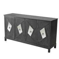 Modern 4-Door Cabinet with Mirrored Decorative Doors, Ample Storage, Easy Assembly, 59.84"L x 15.75"W x 31.89"H, Grey(m-11)