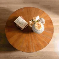 31.5" Vintage Style Bucket Shaped Coffee Table with Storage Function for Office, Dining Room, and Living Room, 31.5"x31.5"x17.72", Brown(m-7)