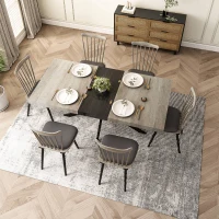 Retro Rectangular Stretch Dining Table with Storage Box, Gray Carole Top, Black Embossed Center Plate, Iron Cross Foot Base, 55.11"-70.86", Gray(m-1)