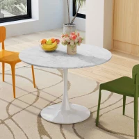 42.12" Modern Round Dining Table with Printed White Marble Table Top, Metal Base, Sturdy and Durable, Easy Assembly and Maintenance, marble(m-4)
