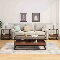 17.72" Modern Glass Coffee Table Set of 2, Nightstand with Storage Shelf and Metal Legs for Bedroom, Living Room, 17.72" L x 17.72" W x 21.65" H, Black(m-4)