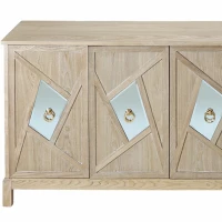 Modern 4-Door Cabinet with Mirrored Decorative Doors, Ample Storage, Solid Wood Legs, Easy Assembly, 59.84"L x 15.75"W x 31.89"H, Wood(m-8)