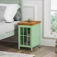 Nightstand with Storage Cabinet & Solid Wood Tabletop, Bedside Table, Sofa Side Coffee Table for Bedroom, Living Room, Set of 2, 12.2"L x 15.75"W x 20.08"H, Green(m-5)