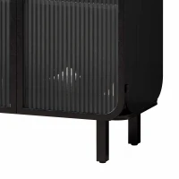 28.35" Glass Doors Modern Two-Door Cabinet with Three-Tier Storage and Fir Wood Top for Entryway, Living Room, Home Office, Dining Room, Black+Brown(m-9)