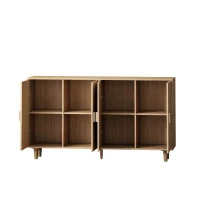Elegant 4-Door Rattan Storage Cabinet, Adjustable Shelves, Easy Assembly, 62.20"L x 15.75"W x 34.25"H, Natural(m-9)