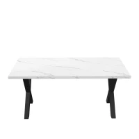 70.87" Modern Square Dining Table with Printed White Marble Table Top, Black X-Shape Legs, and 220 lbs Weight Capacity, White(m-9)