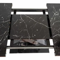 Modern Square Dining Table, Stretchable Printed Black Marble Table Top, MDF X-Shape Legs with Metal Base, 62.99"L x 31.5"W x 30.12"H, Black(m-7)