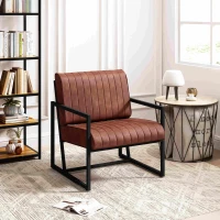 Modern Fashion PU Leather Armchair with Metal Frame, Extra-Thick Padded Backrest and Seat Cushion, Ergonomic Design, 26.77"L x 25.98"W x 29.53"H, Brown(m-4)