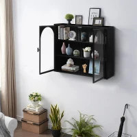 27.56" Modern Two-Door Wall Cabinet with Glass Doors, Three-Tier Storage, and Woven Pattern for Entryway, Living Room, Bathroom, Dining Room, Black(m-4)
