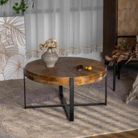 33.46" Retro Round Coffee Table, Fir Wood Top with Black Cross Legs, Easy Assembly and Maintenance, Natural(m-1)