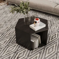 Hexagonal Coffee Table Side Table Nightstand, Multi-Placement Design, Spacious Storage, High-Quality MDF, 23.62'' x 23.62'' x 15.74'', Black Brown(m-1)