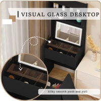 Dressing Table with Flip Top LED Mirror, Vanity Table with Storage, Removable Upholstered Stool, 3 Lighting Modes, 23.62" x 15.75" x 62.99", Black(m-6)