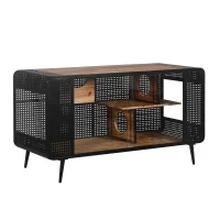 Spacious Cat House with Tempered Glass, Modern Style, Sturdy Fir Wood and Iron Frame, 55.12"L x 22.83"W x 29.92"H, Black+Brown(m-2)
