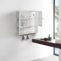23.62" Modern Wall Cabinet with Glass Doors, Two-Tier Enclosed Storage, Open Shelf, and Towel Rack for Bathroom, Dining Room, 23.62"L x 9.06"W x 30.71"H, White(m-6)