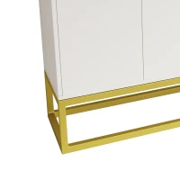 Stylish 4-Door Storage Cabinet with Square Metal Legs, Adjustable Shelf, and Particle Board Material, 47.24"L x 11.81"W x 31.69"H, White(m-8)