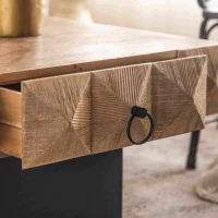 32.28" Square Retro Coffee Table with 2 Drawers, Three-Dimensional Embossed Pattern, MDF Base, 32.28" x 32.28" x 18.3", Natural(m-6)