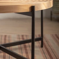 33" Modern Thread Design Round Coffee Table, MDF Table Top with Cross Legs Metal Base, Easy Assembly and Maintenance, Natural(m-8)