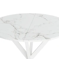 31.5'' Modern Cross Leg Round Dining Table, White Marble Top, Two Piece Removable Top, Matte Finish Iron Legs, Easy Assembly, White(m-5)