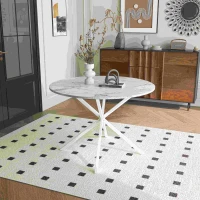 42.13'' Modern Cross Leg Round Dining Table, White Marble Top, Two Piece Removable Top, Matte Finish Iron Legs, Easy Assembly, White(m-1)