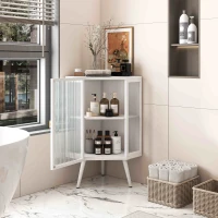 22.25" Floor Corner Cabinet with Tempered Glass Door, Storage Shelves for Bathroom, Living Room, Bedroom, Easy Assembly, 31.5" H, White(m-4)