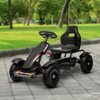 Aosom Pedal Go Kart for Kids, Pedal Car with Adjustable Bucket, Handbrake, 4 Rubber Wheels Powered Ride, Black(m-8)