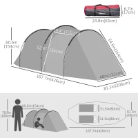 Outsunny Pop Up Camping Tent for 2-3 Person Tent with Screen Room Zippered Doors Carry Bag for Fishing Hiking Dark Grey(m-3)