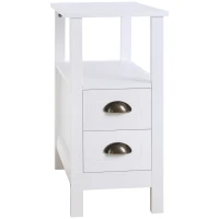 HOMCOM Slim End Table with 2 Drawers and Storage Shelf, Sofa Side Table for Living Room, Narrow Nightstand, White(m-11)