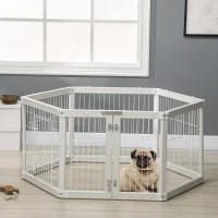 PawHut Dog Playpen, 6 Panels 24.5" Heavy Duty Pet Playpen, Foldable Dog Exercise Pen with Door Indoor Outdoor, White(m-11)