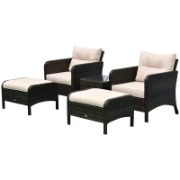 Outsunny 5pcs Outdoor Patio Furniture Set Wicker Conversation Set Footrest Coffee Table(m-11)