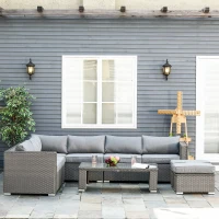 Outsunny 6 PCs Rattan Corner Sofa Set Outdoor Conservatory Furniture Grey(m-8)